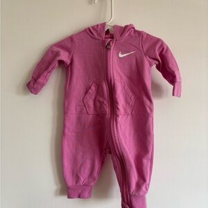 Nike Baby Pink Hooded Zip One-Piece Romper